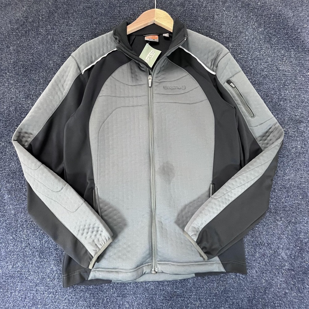 Merrell Jacket Mens Medium Gray Black‎ Quilted Softshell Full Zip Hiking Outdoor